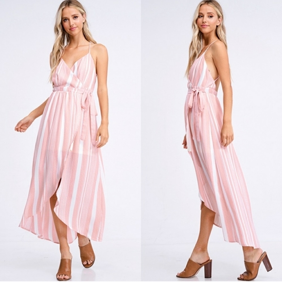 HP Salmon and off white striped v-neck maxi dress - Picture 4 of 5